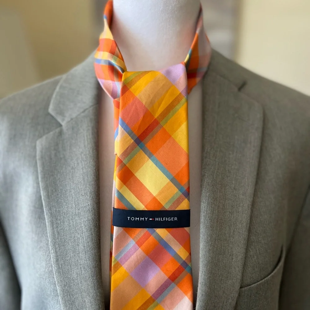 Tommy Hilfiger Vibrant Sunwashed Plaid Tie in Orange and Yellow